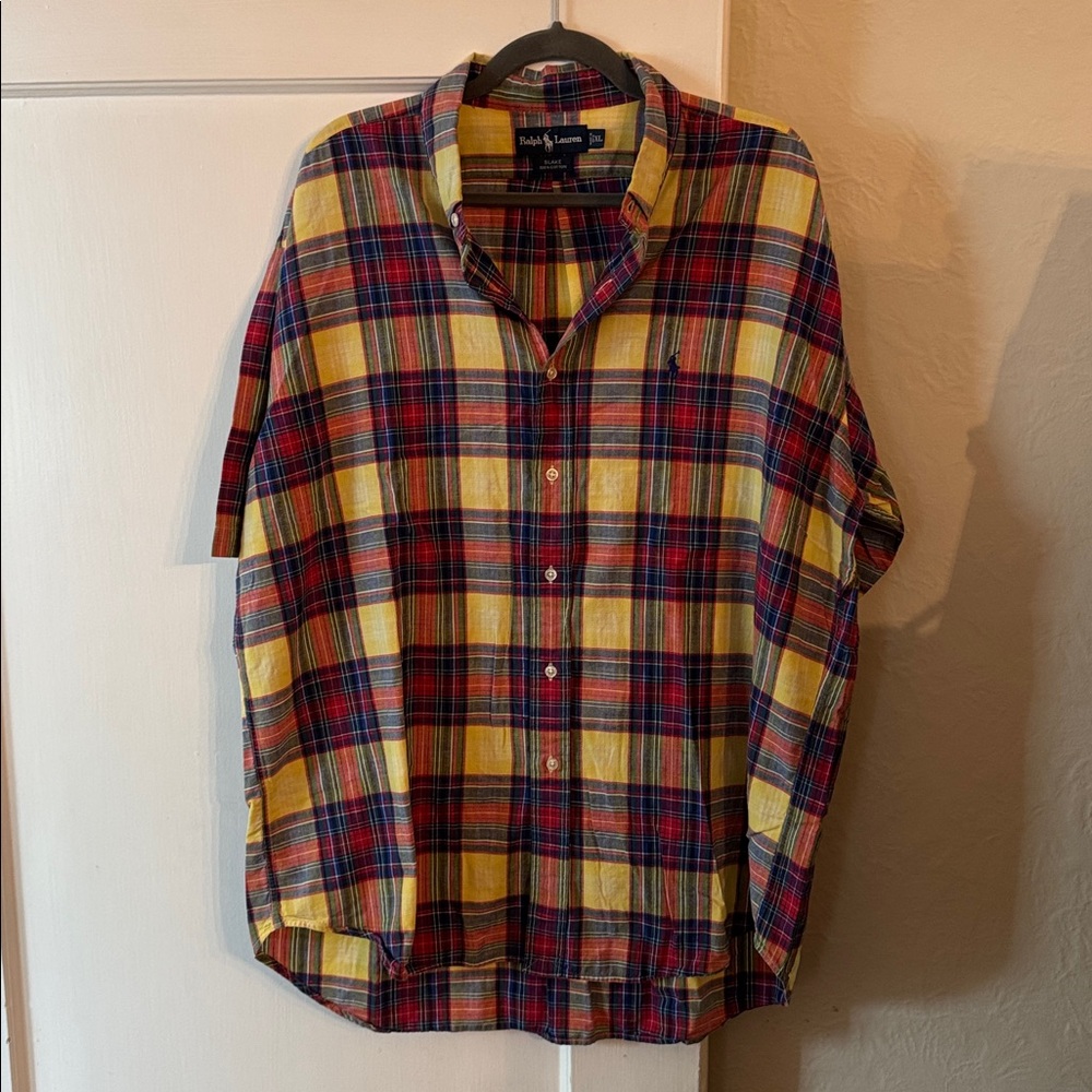 Ralph Lauren Plaid Flat Front Blake 100% Cotton S/S Button Down
